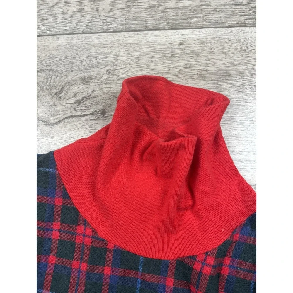 VTG LL BEAN Nightgown Women's Small Long Flannel Turtleneck Plaid Red Blue Black